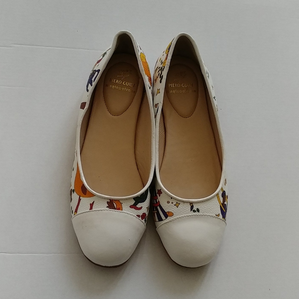 Piero Guido Magic Circus White Leather Flats